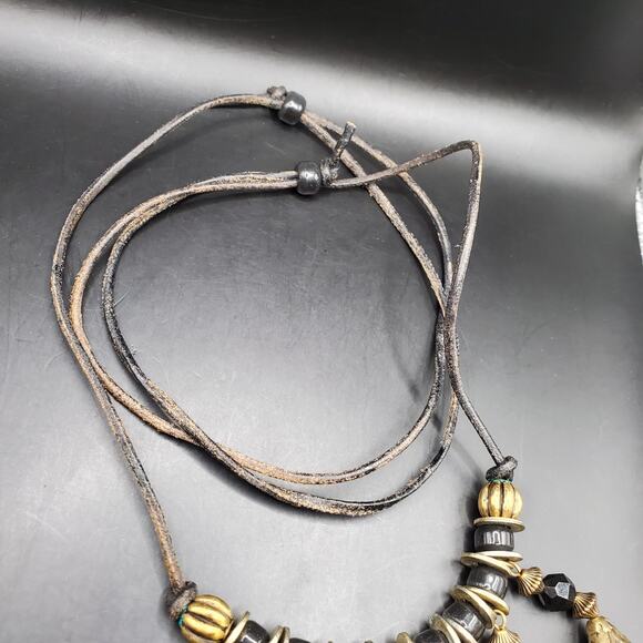 Boho Statement Necklace Amber Beads Gold Charms Coquette Bow Shell Heart Pendant - Picture 6 of 9